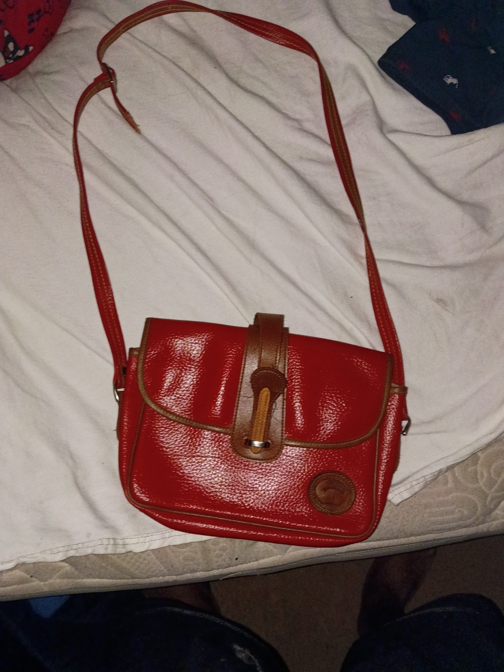 Dooney & Bourke Red Crossbody Bag with Brown Trim
